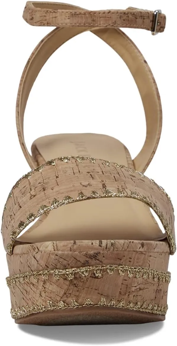 Jack Rogers Flagler Stitch Wedge Sandals for Women – Open Toe – Cork Upper – Stitching Detail – Rubber Outsole