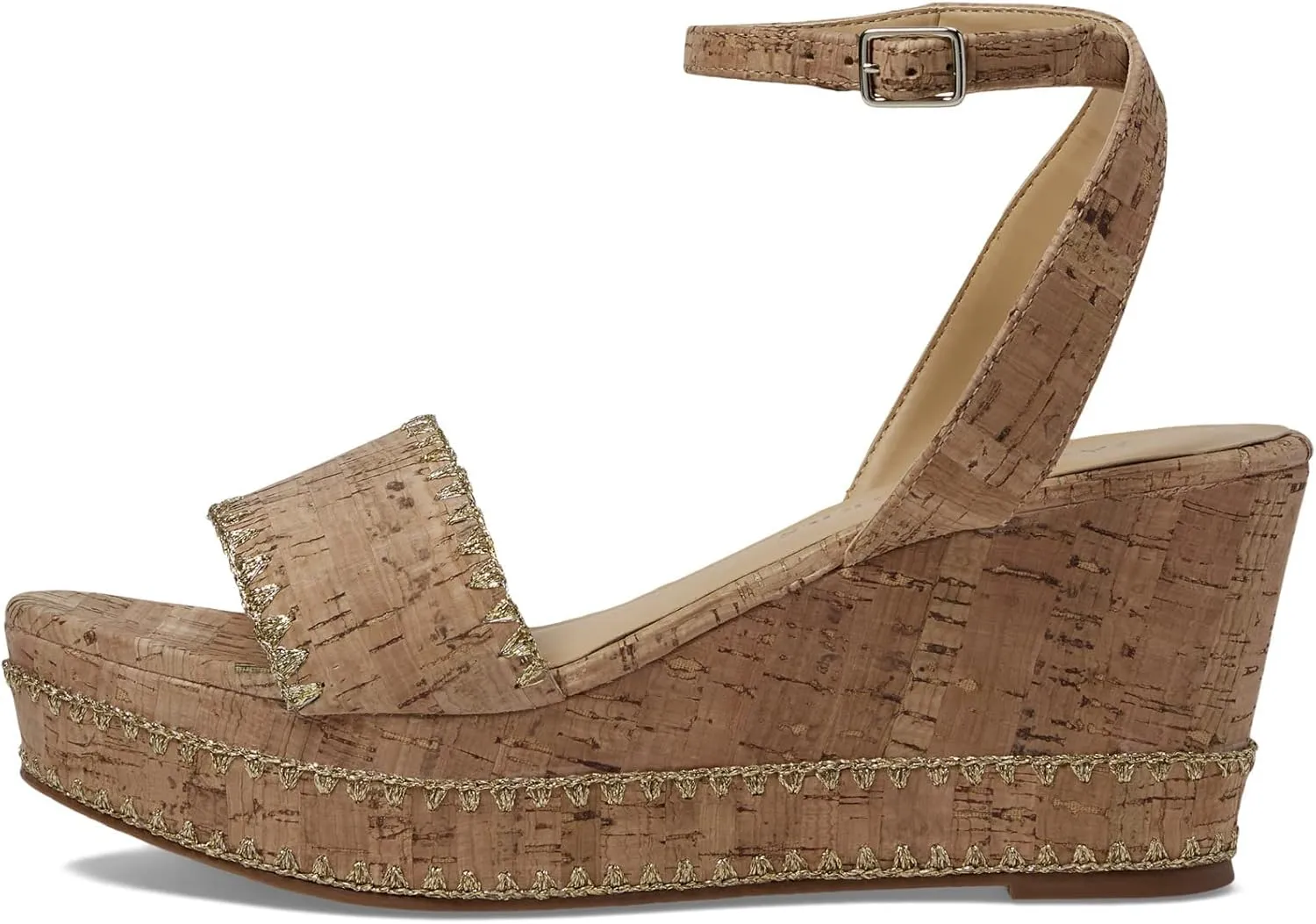 Jack Rogers Flagler Stitch Wedge Sandals for Women – Open Toe – Cork Upper – Stitching Detail – Rubber Outsole