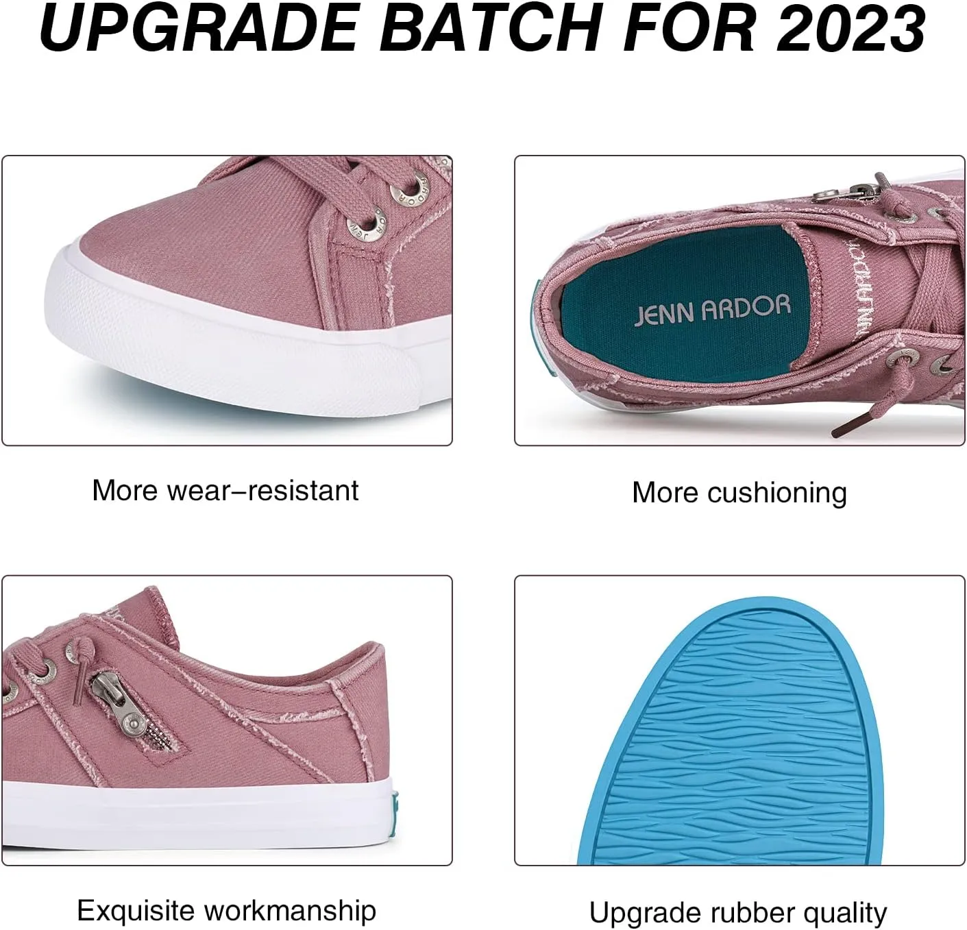 JENN ARDOR Women's Fashion Slip on Sneakers Tennis Shoes Non Slip Casual Canvas Shoes for Women Comfortable Walking Shoes Low Top Sneakers Flats with Zipper