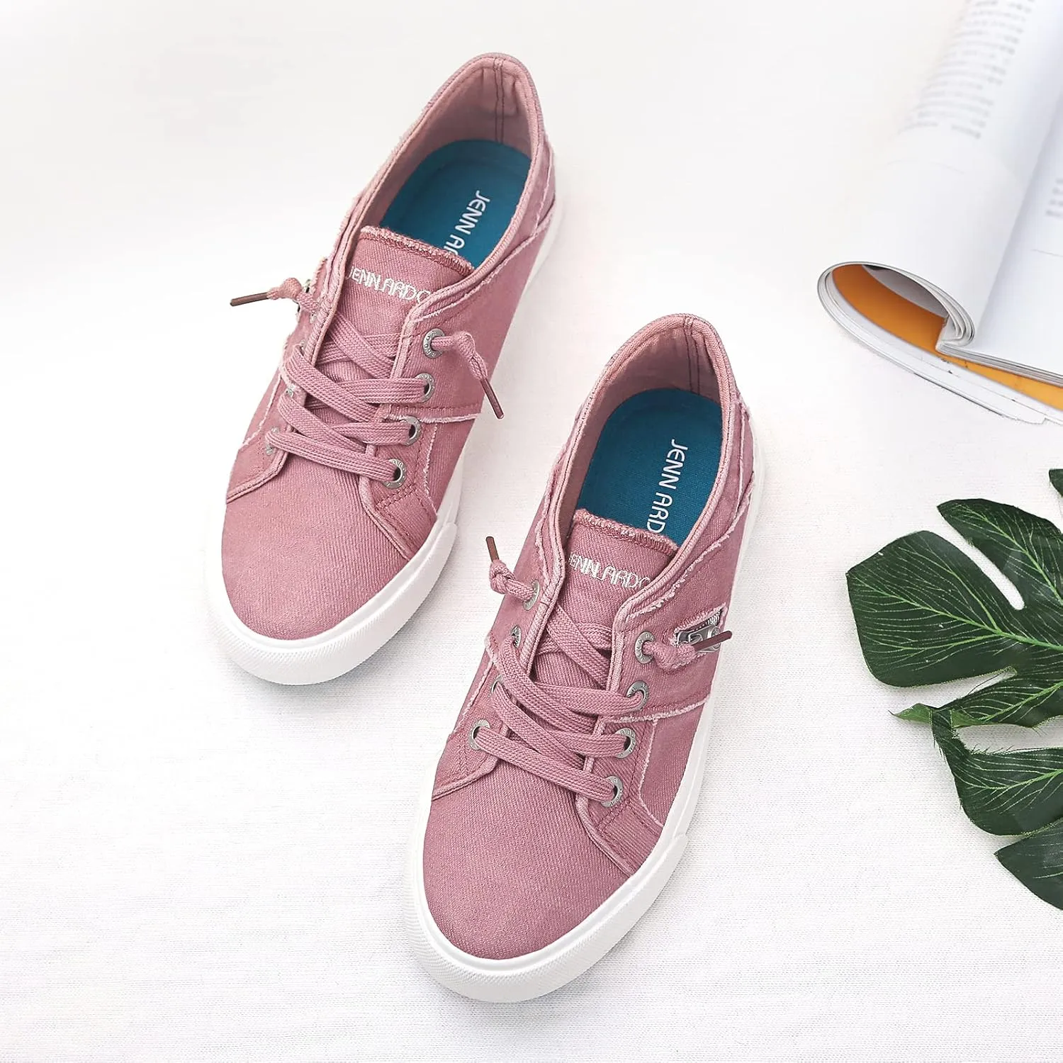 JENN ARDOR Women's Fashion Slip on Sneakers Tennis Shoes Non Slip Casual Canvas Shoes for Women Comfortable Walking Shoes Low Top Sneakers Flats with Zipper