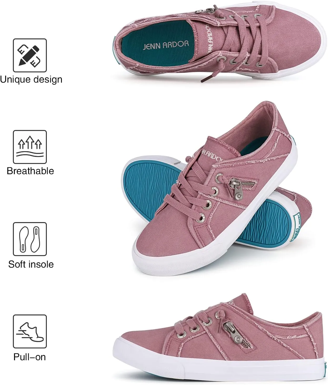 JENN ARDOR Women's Fashion Slip on Sneakers Tennis Shoes Non Slip Casual Canvas Shoes for Women Comfortable Walking Shoes Low Top Sneakers Flats with Zipper