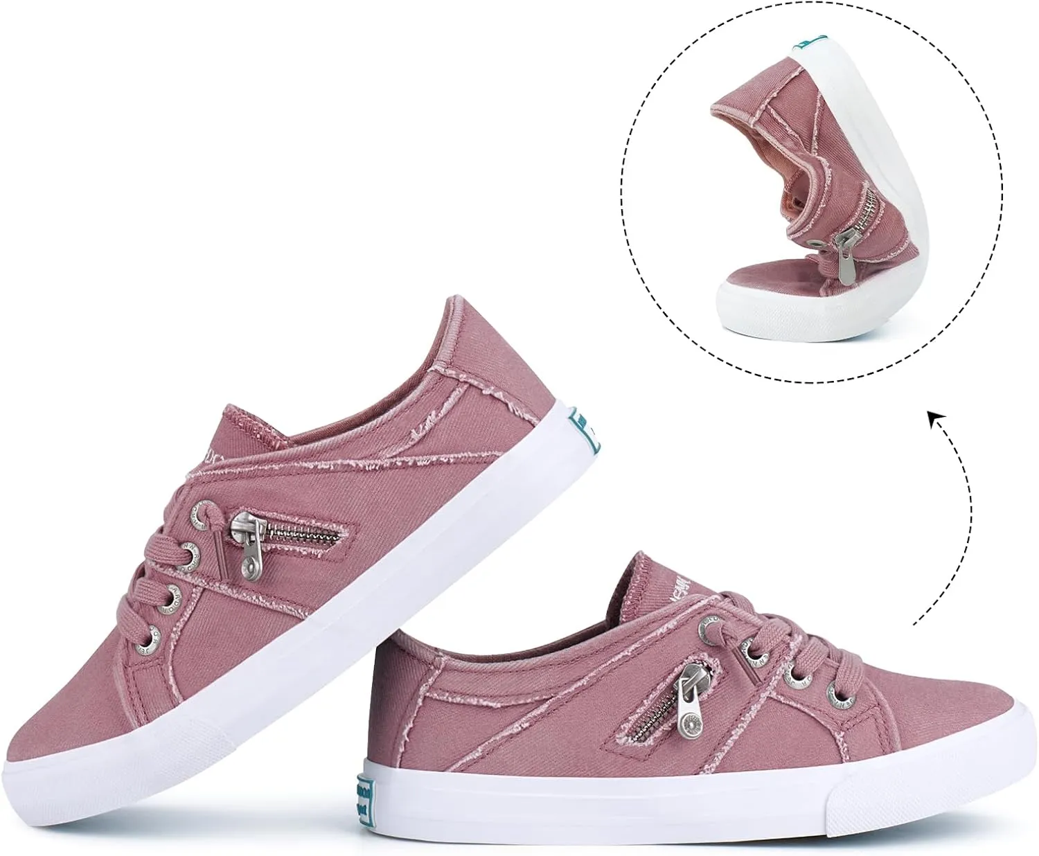 JENN ARDOR Women's Fashion Slip on Sneakers Tennis Shoes Non Slip Casual Canvas Shoes for Women Comfortable Walking Shoes Low Top Sneakers Flats with Zipper