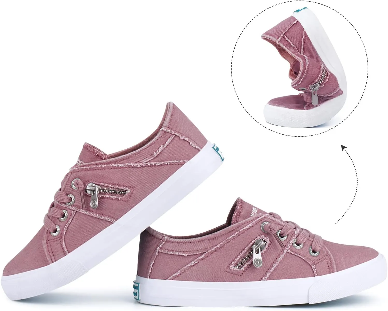 JENN ARDOR Women's Fashion Slip on Sneakers Tennis Shoes Non Slip Casual Canvas Shoes for Women Comfortable Walking Shoes Low Top Sneakers Flats with Zipper