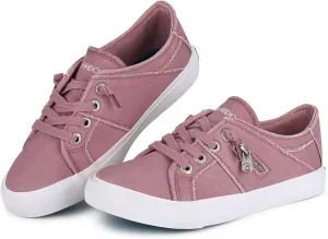 JENN ARDOR Women's Fashion Slip on Sneakers Tennis Shoes Non Slip Casual Canvas Shoes for Women Comfortable Walking Shoes Low Top Sneakers Flats with Zipper