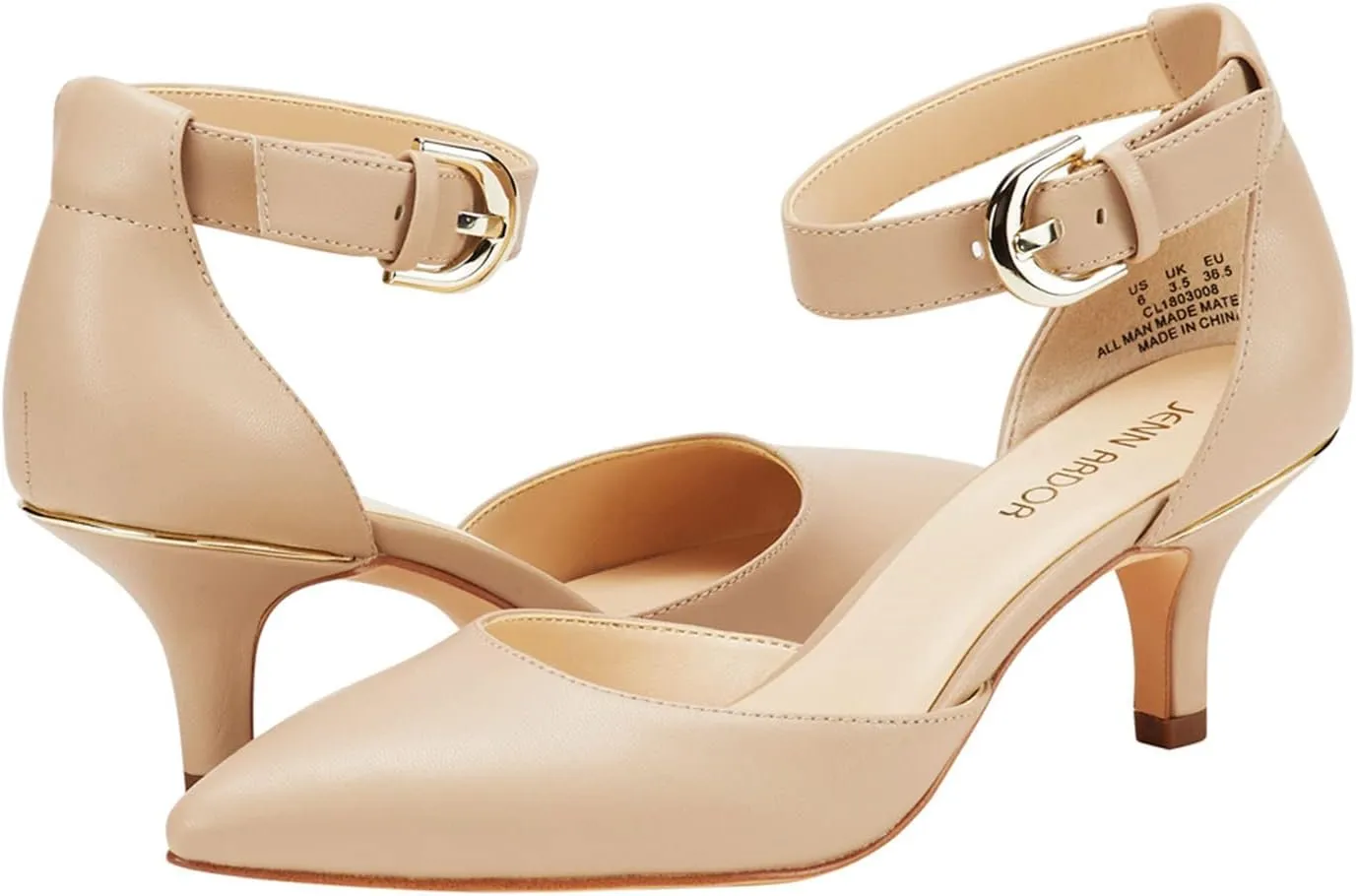 JENN ARDOR Women's Kitten Heel Pumps Ladies Closed Pointed Toe D'Orsay Ankle Strap Dress Stiletto