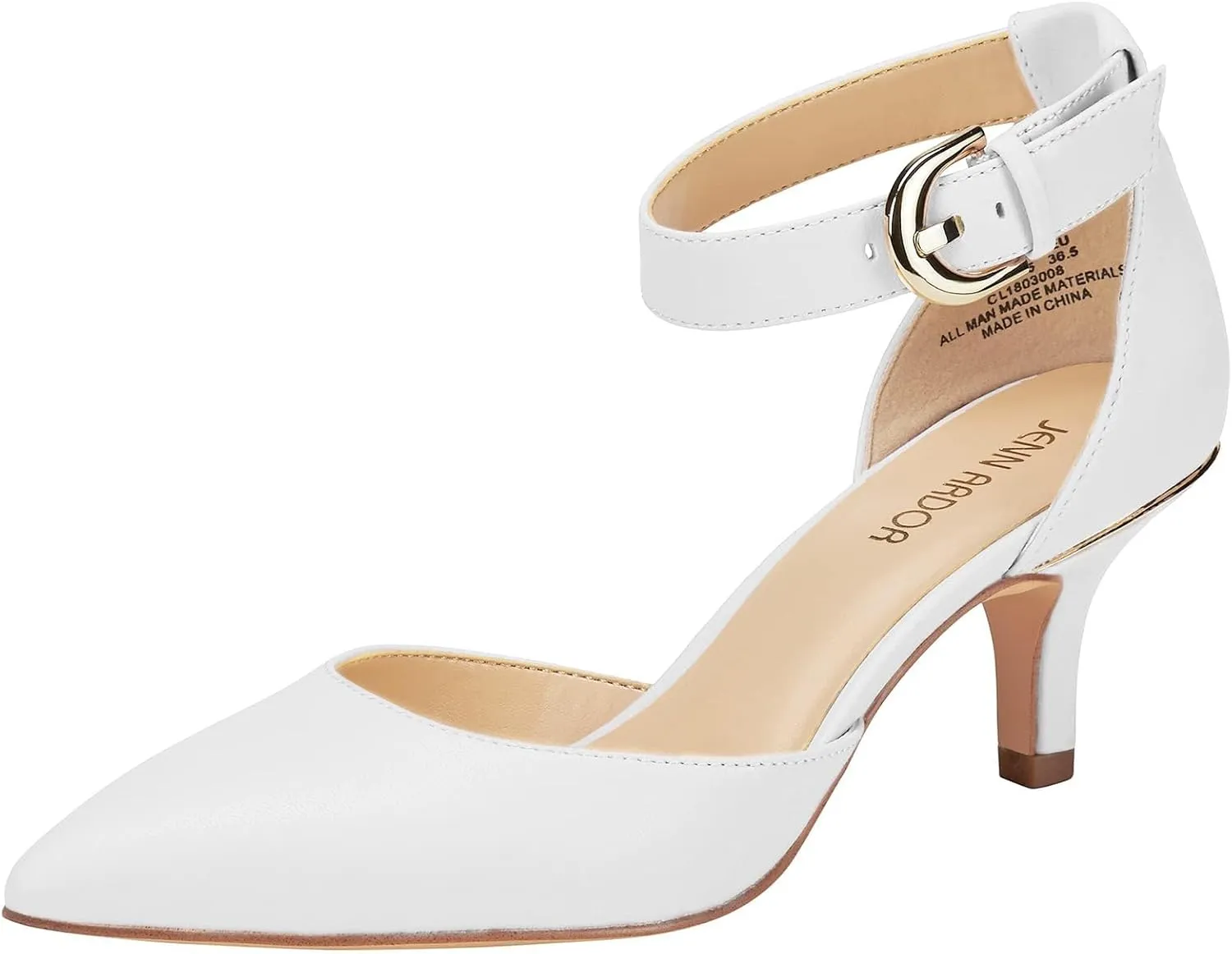 JENN ARDOR Women's Kitten Heel Pumps Ladies Closed Pointed Toe D'Orsay Ankle Strap Dress Stiletto