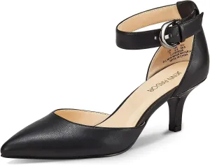 JENN ARDOR Women's Kitten Heel Pumps Ladies Closed Pointed Toe D'Orsay Ankle Strap Dress Stiletto