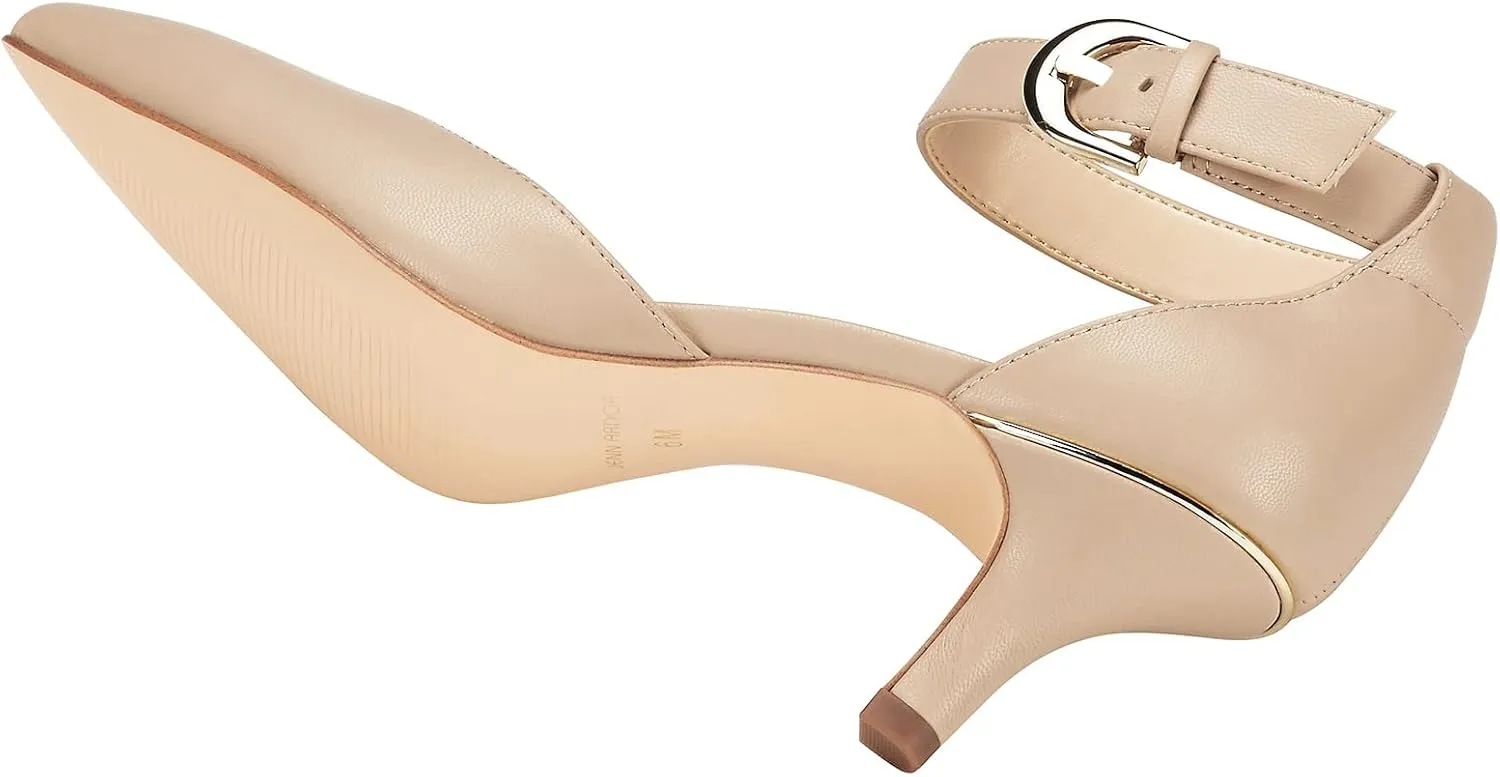 JENN ARDOR Women's Kitten Heel Pumps Ladies Closed Pointed Toe D'Orsay Ankle Strap Dress Stiletto