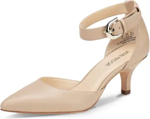 JENN ARDOR Women's Kitten Heel Pumps Ladies Closed Pointed Toe D'Orsay Ankle Strap Dress Stiletto