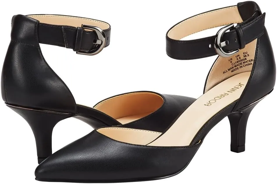 JENN ARDOR Women's Kitten Heel Pumps Ladies Closed Pointed Toe D'Orsay Ankle Strap Dress Stiletto