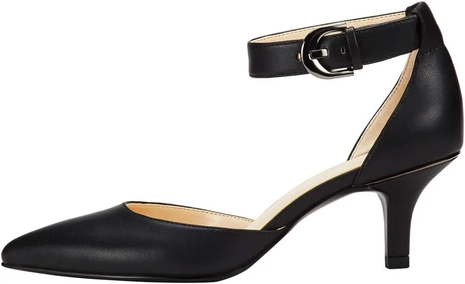 JENN ARDOR Women's Kitten Heel Pumps Ladies Closed Pointed Toe D'Orsay Ankle Strap Dress Stiletto