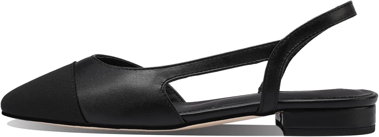 JiaBinji Slingback Flats for Women Two Tone Closed Round Toe Casual Pumps