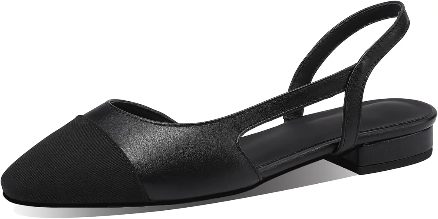 JiaBinji Slingback Flats for Women Two Tone Closed Round Toe Casual Pumps