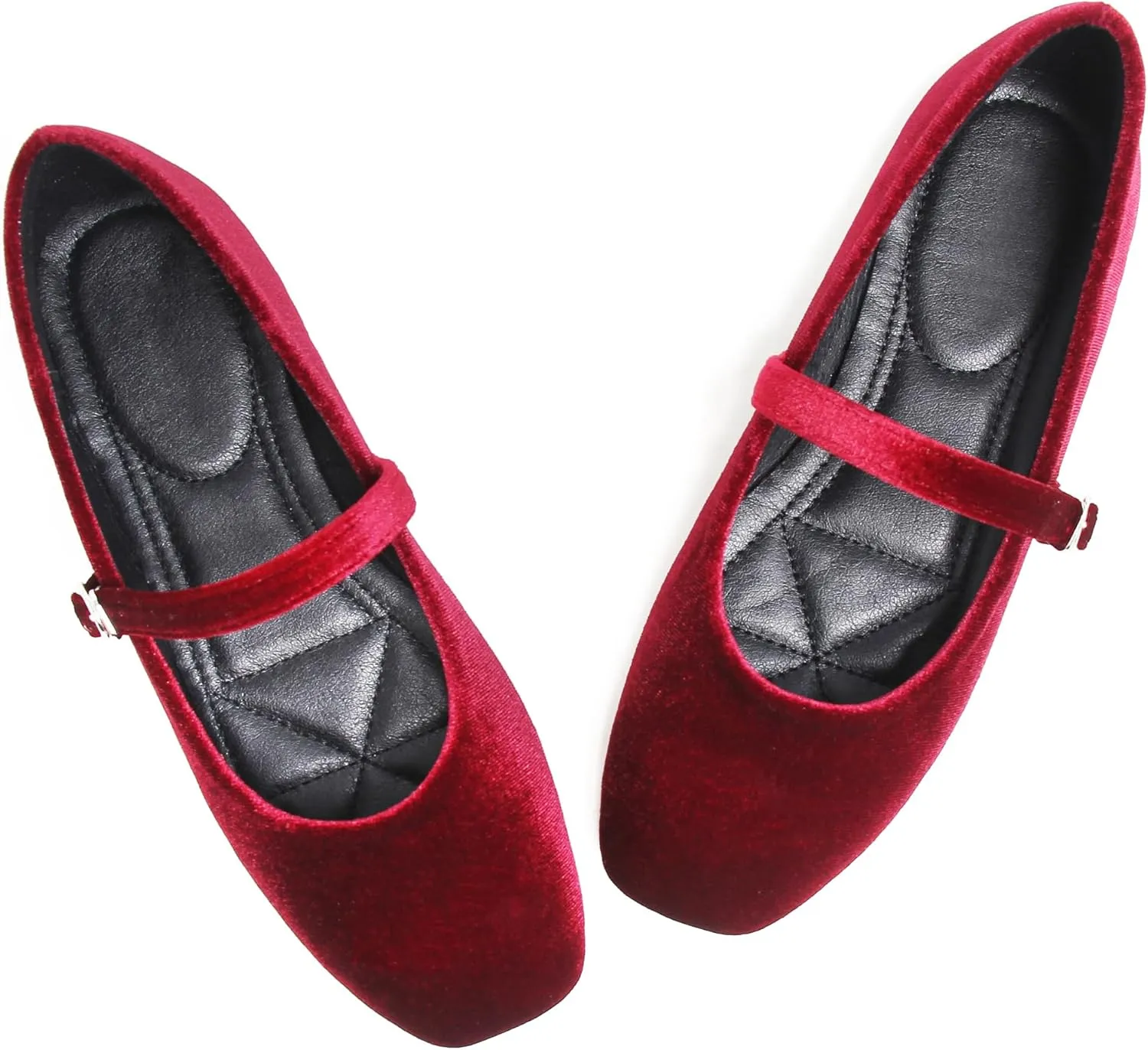 JiangWei Shu Women's Square Toe Ballets Comfortable Flats Soft Velvet Mary Jane Flats Casual Dressy Shoes