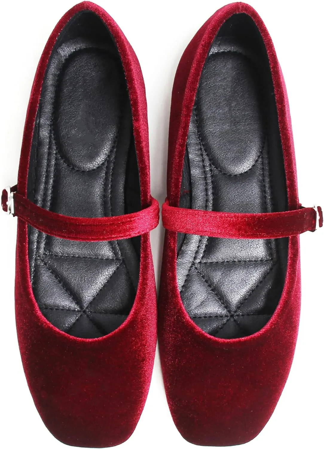 JiangWei Shu Women's Square Toe Ballets Comfortable Flats Soft Velvet Mary Jane Flats Casual Dressy Shoes