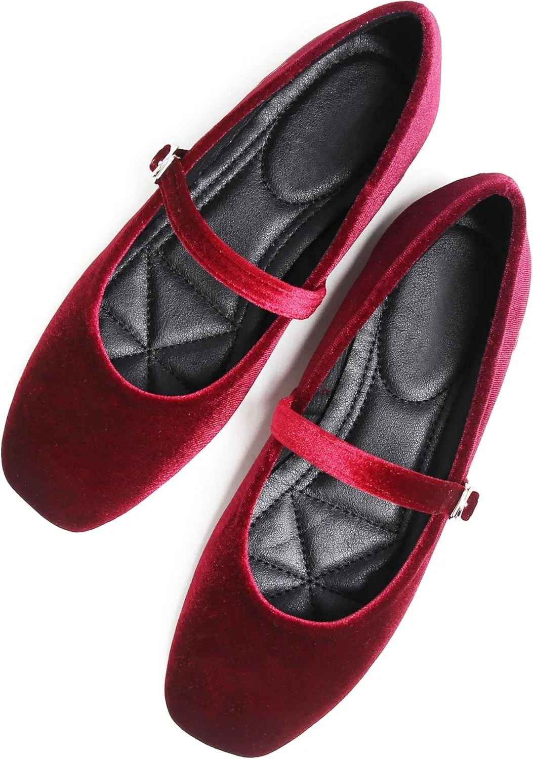JiangWei Shu Women's Square Toe Ballets Comfortable Flats Soft Velvet Mary Jane Flats Casual Dressy Shoes