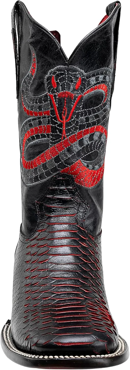 Joe Boots Exotic Python Leather Print Men's Western Boot: Square Toe Cowboy, Rodeo Boots Bi-tone