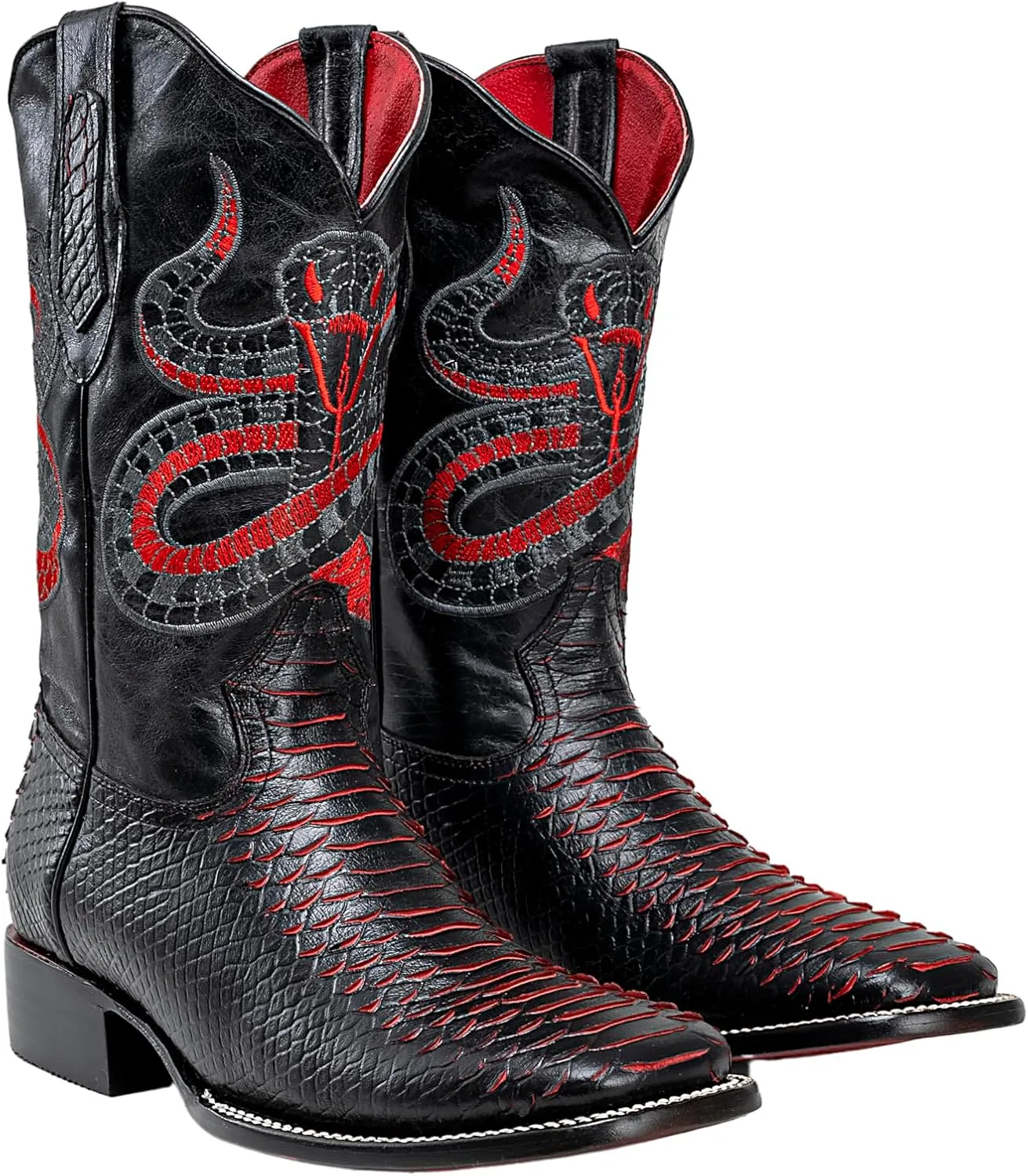 Joe Boots Exotic Python Leather Print Men's Western Boot: Square Toe Cowboy, Rodeo Boots Bi-tone