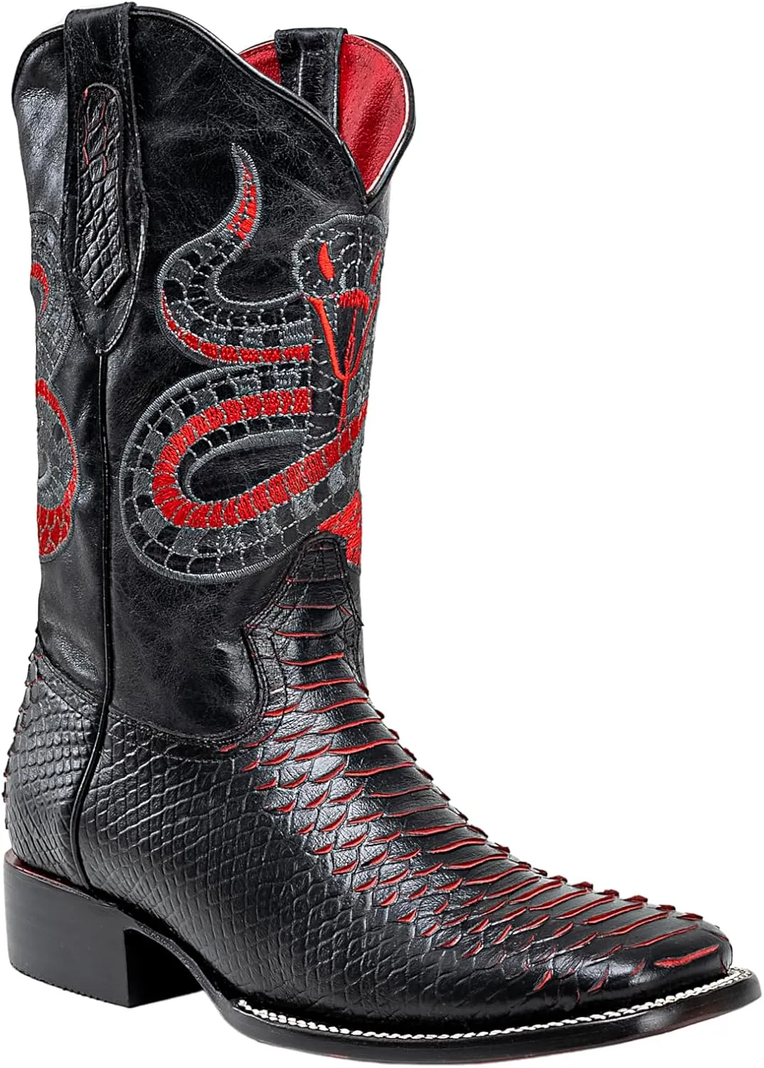 Joe Boots Exotic Python Leather Print Men's Western Boot: Square Toe Cowboy, Rodeo Boots Bi-tone