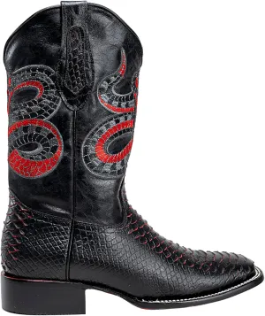Joe Boots Exotic Python Leather Print Men's Western Boot: Square Toe Cowboy, Rodeo Boots Bi-tone