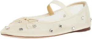 JORISTIMO Crystal Mesh Ballet Flats Stretch Band Snip Toe Ballerinas Flats Mary Jane