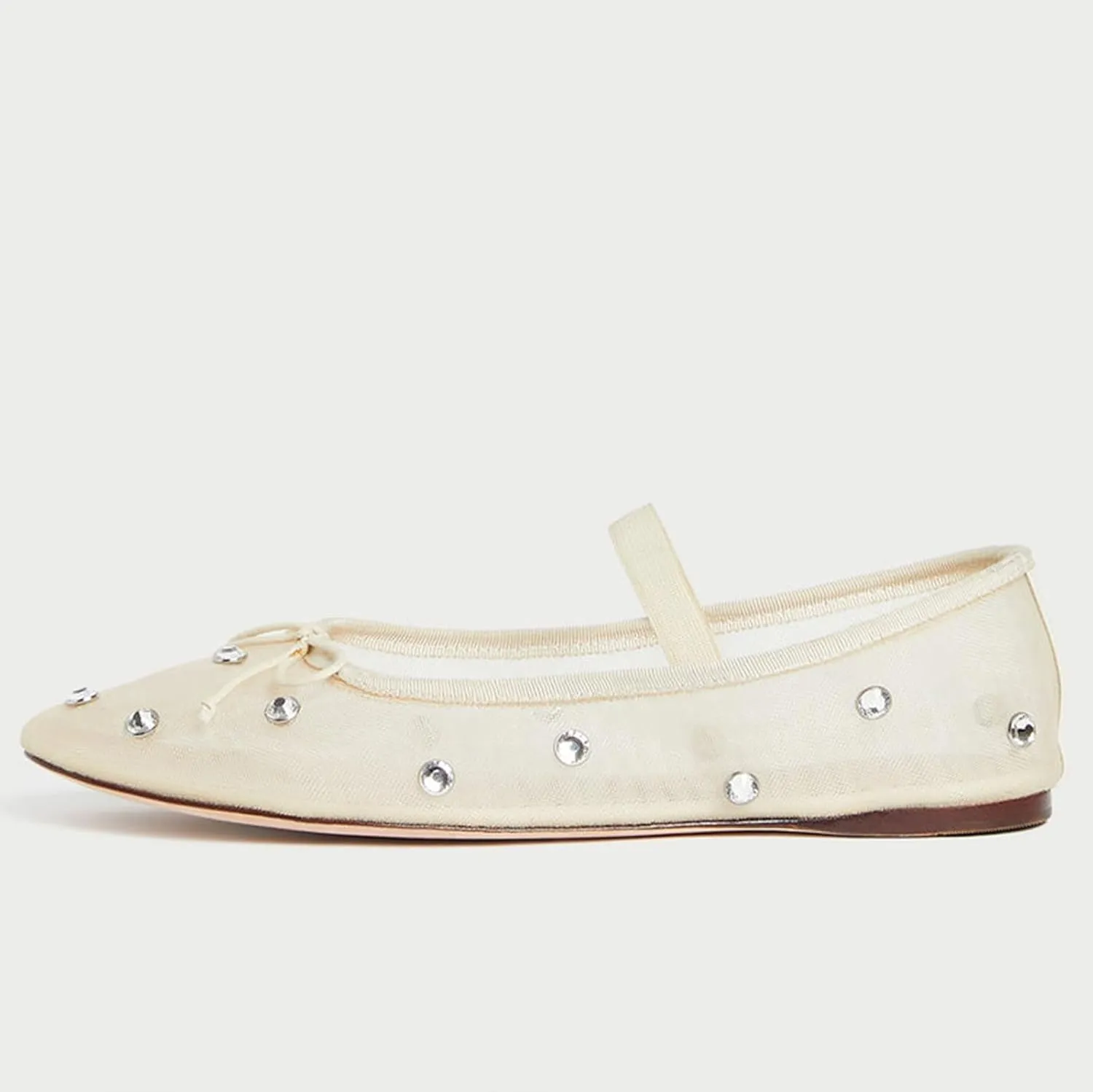 JORISTIMO Crystal Mesh Ballet Flats Stretch Band Snip Toe Ballerinas Flats Mary Jane