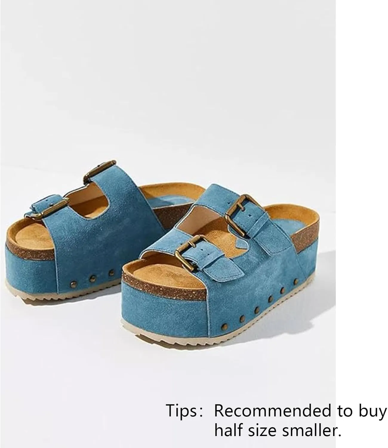 JORISTIMO Women's Cork Flatform Sandals Dual Buckled Band Suede Clogs Platform Slip On Sandals
