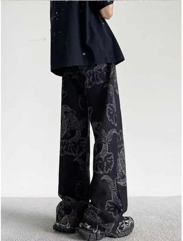 jupkem Men's Baggy Jeans Y2k Goth Wide Leg with Multiple Pockets Women Fashion 90s Hiphop Cargo Pants Y2k Harajuku Streetwear