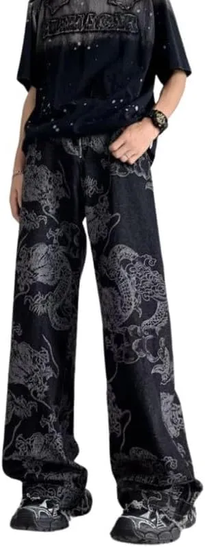 jupkem Men's Baggy Jeans Y2k Goth Wide Leg with Multiple Pockets Women Fashion 90s Hiphop Cargo Pants Y2k Harajuku Streetwear