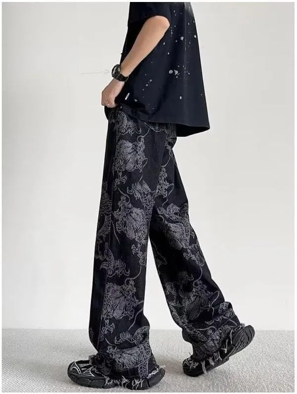 jupkem Men's Baggy Jeans Y2k Goth Wide Leg with Multiple Pockets Women Fashion 90s Hiphop Cargo Pants Y2k Harajuku Streetwear