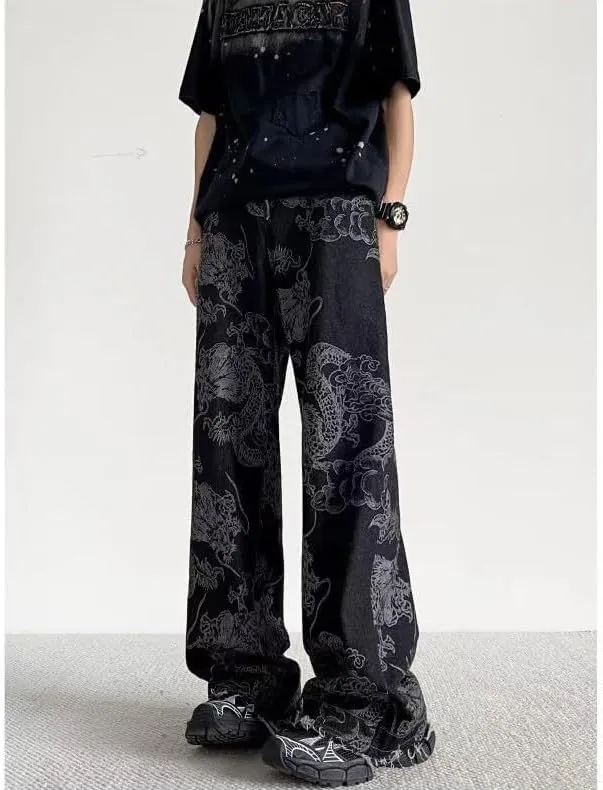 jupkem Men's Baggy Jeans Y2k Goth Wide Leg with Multiple Pockets Women Fashion 90s Hiphop Cargo Pants Y2k Harajuku Streetwear