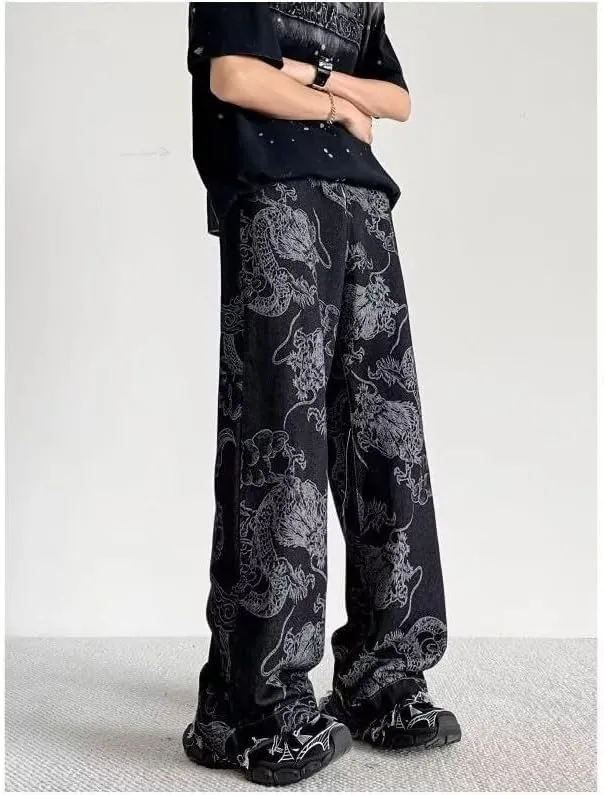 jupkem Men's Baggy Jeans Y2k Goth Wide Leg with Multiple Pockets Women Fashion 90s Hiphop Cargo Pants Y2k Harajuku Streetwear