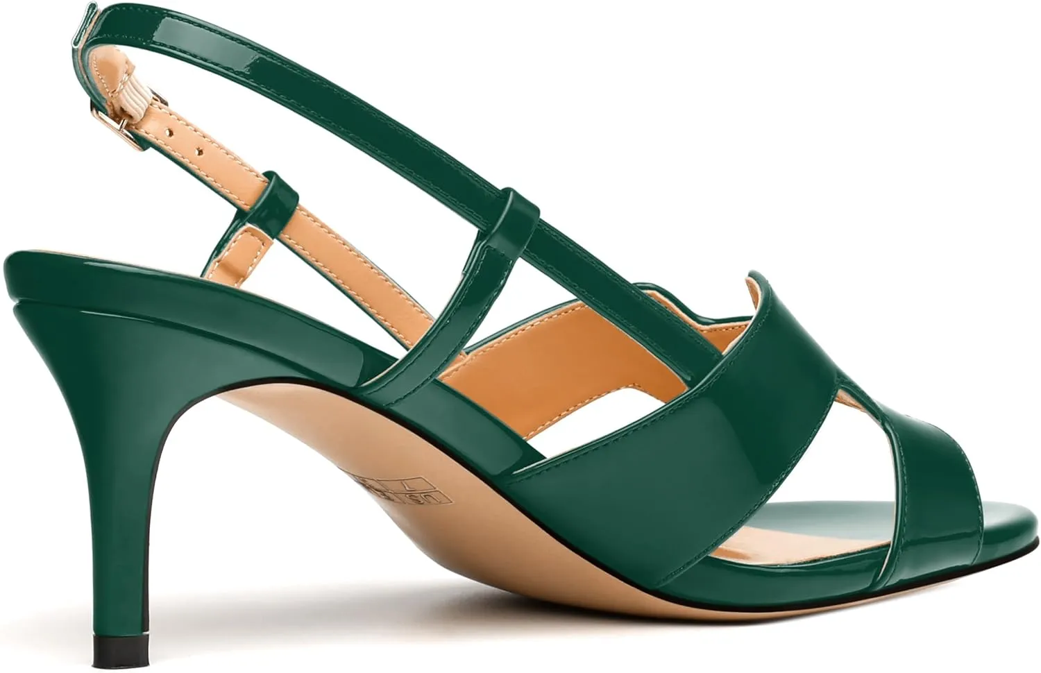 JUSTDANNI Women Slingback Strappy Dress Sandals Square Open Toe Patent Heeled Sandals Low kitten Heels for Women Comfortable Casual