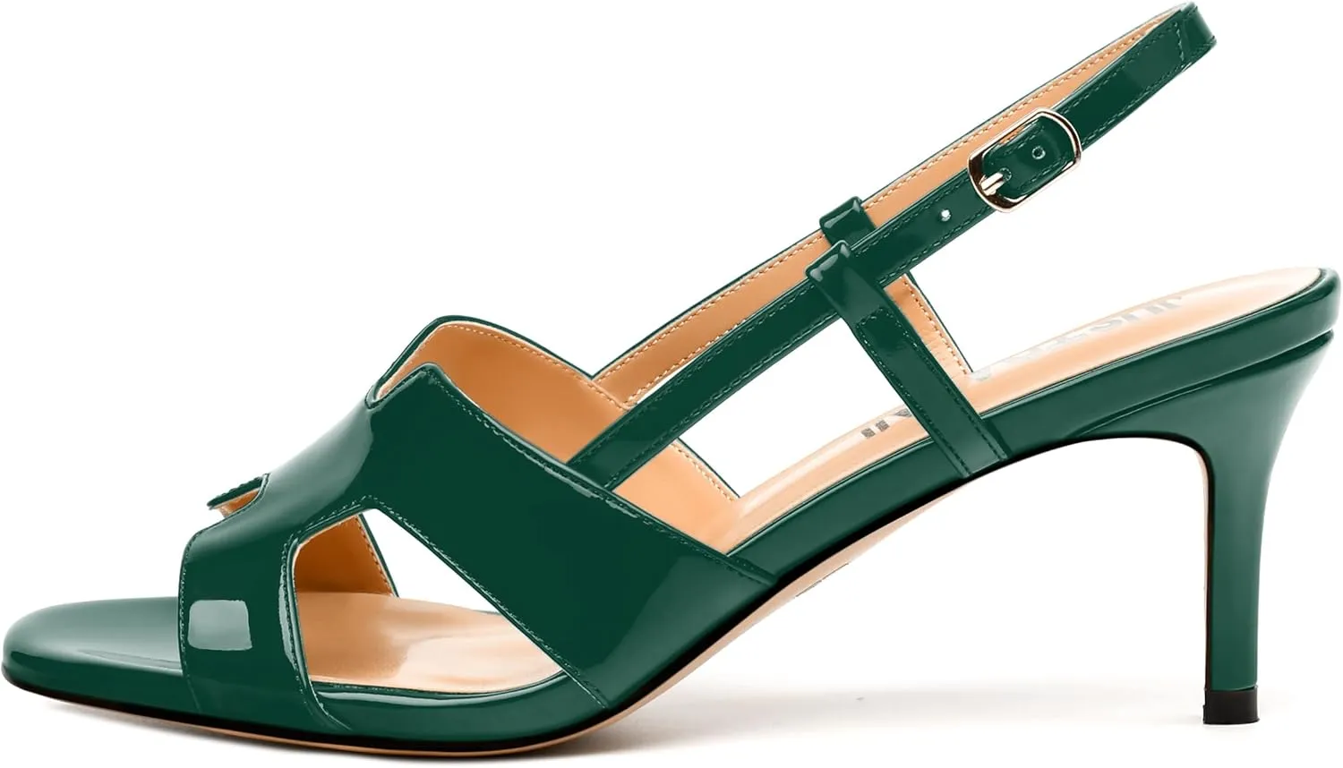 JUSTDANNI Women Slingback Strappy Dress Sandals Square Open Toe Patent Heeled Sandals Low kitten Heels for Women Comfortable Casual