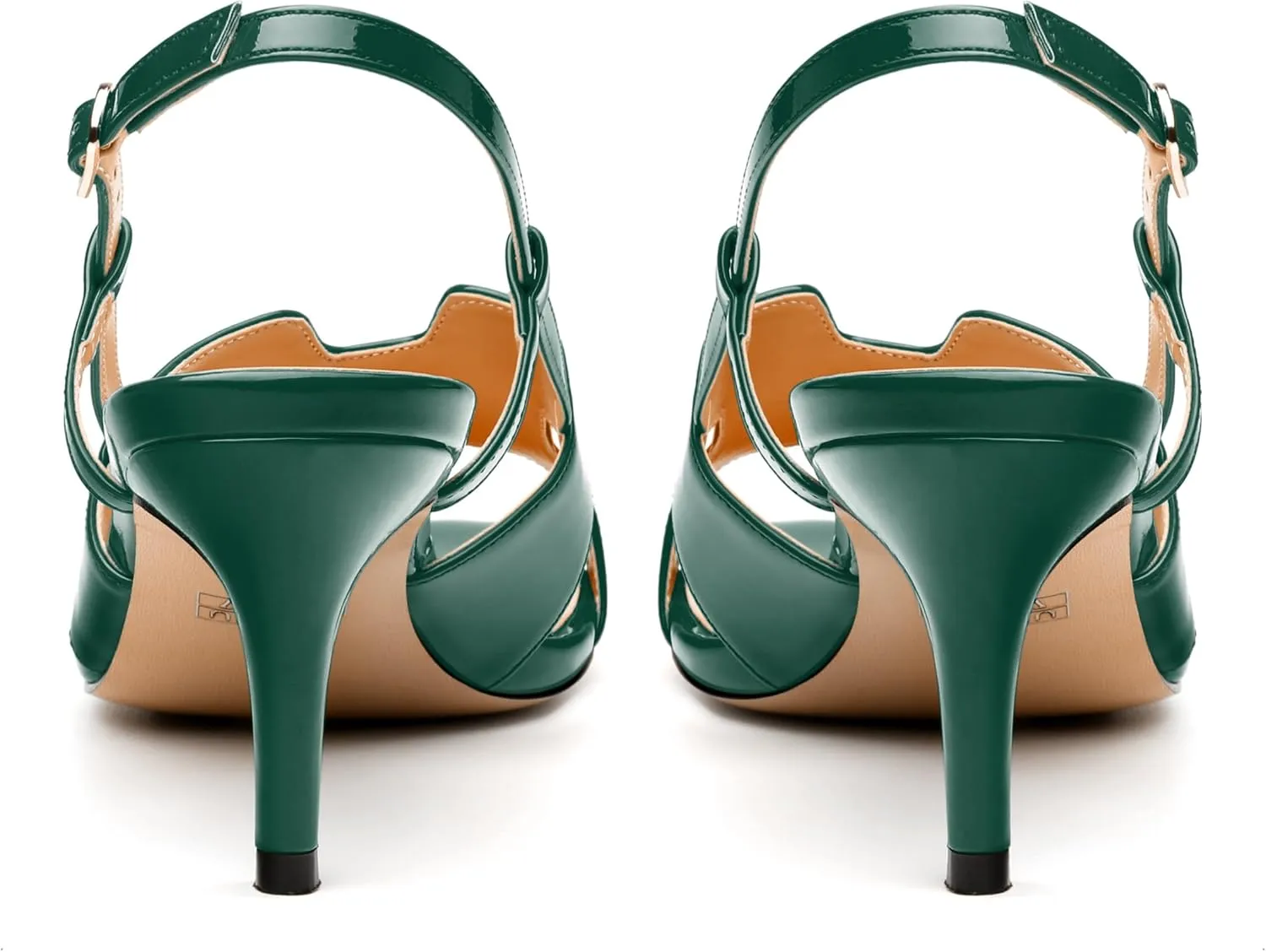 JUSTDANNI Women Slingback Strappy Dress Sandals Square Open Toe Patent Heeled Sandals Low kitten Heels for Women Comfortable Casual