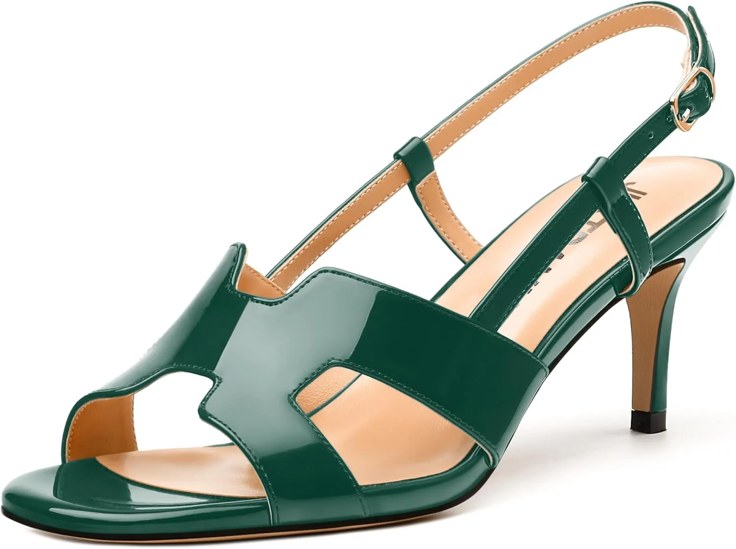 JUSTDANNI Women Slingback Strappy Dress Sandals Square Open Toe Patent Heeled Sandals Low kitten Heels for Women Comfortable Casual