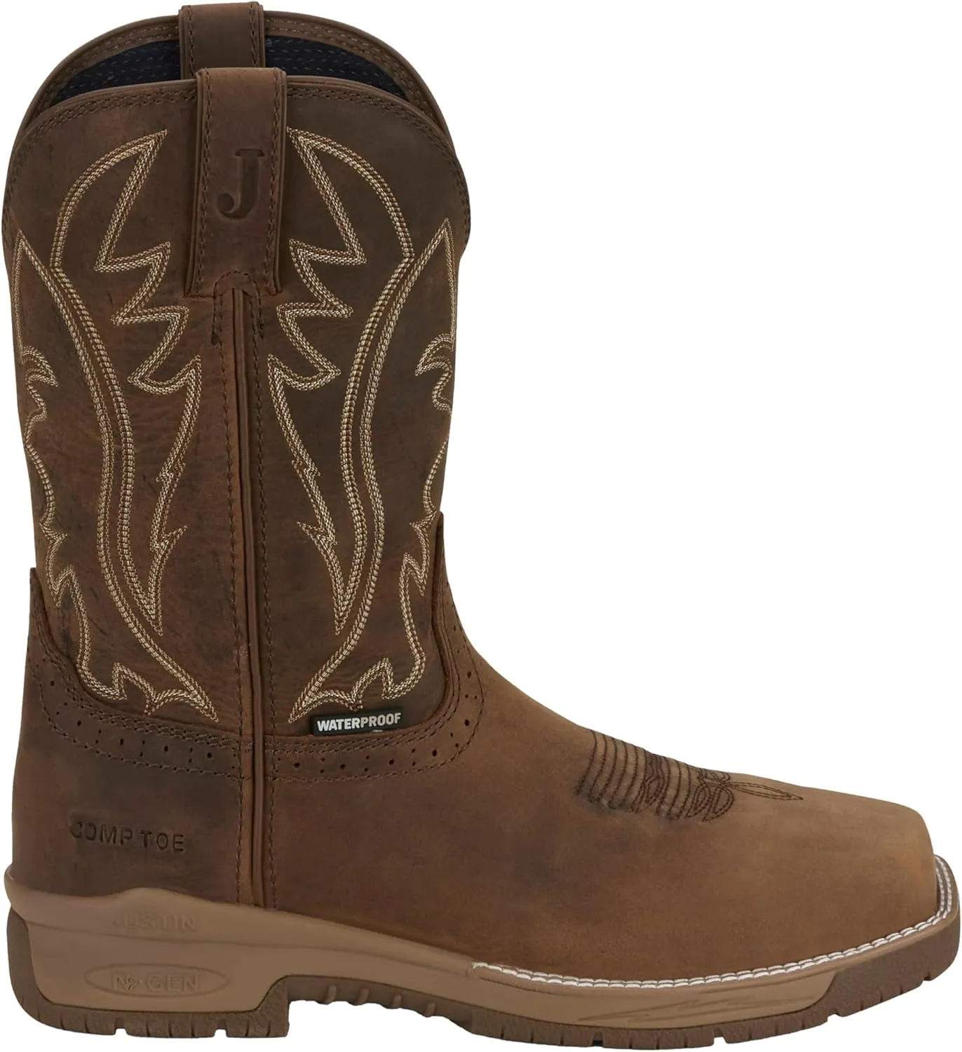 Justin NiTread 11” Composite Toe Boots for Men - Commander Collection - Square Toe Full-Grain Leather Men’s Work Boots with Comfort Footbed and Oil & Slip-Resistant Outsole