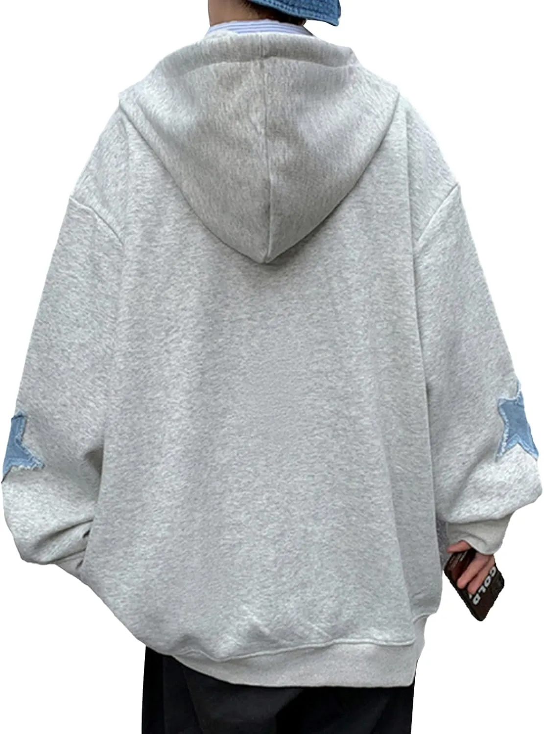 Karwuiio Women Y2k Zip Up Hoodies Star Graphic Long Sleeve Jackets Hip Hop Harajuku Oversized Hooded Sweatshirt
