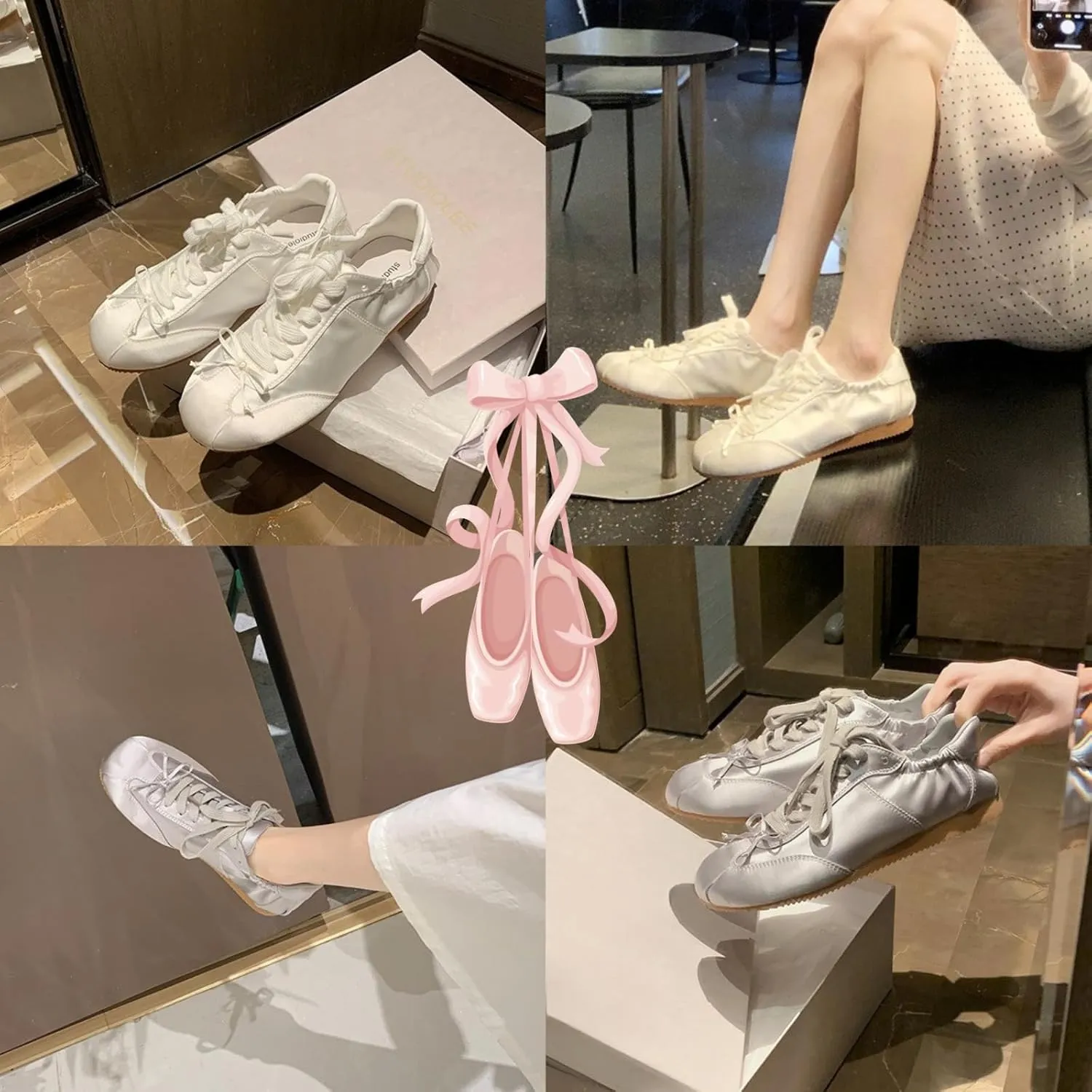 Kawaii Platform Shoes – Lightweight Chunky Sneakers for Women, Soft Satin Slip-Ons with Bow Detail, Aesthetic Ballet-Inspired Footwear
