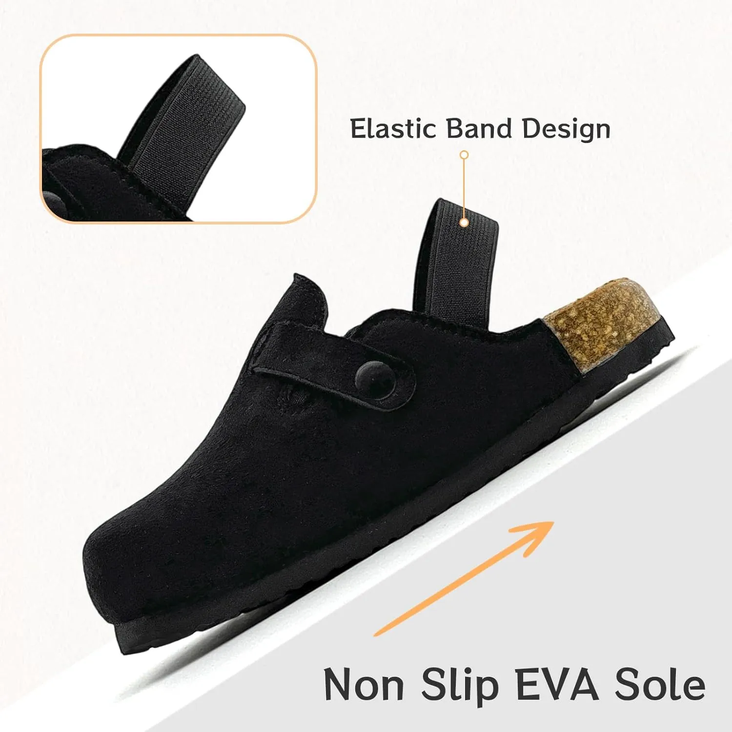 Kids Suede Clogs Toddler Clogs Boys Girls Sandals Cork Footbed Toddler Slip on Mules Indoor Outdoor Cute Sandals Classic Adjustable Buckle