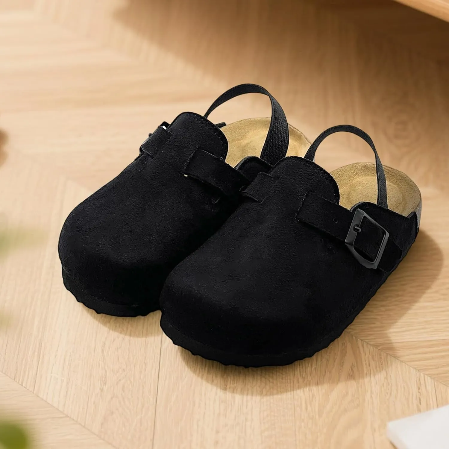 Kids Suede Clogs Toddler Clogs Boys Girls Sandals Cork Footbed Toddler Slip on Mules Indoor Outdoor Cute Sandals Classic Adjustable Buckle