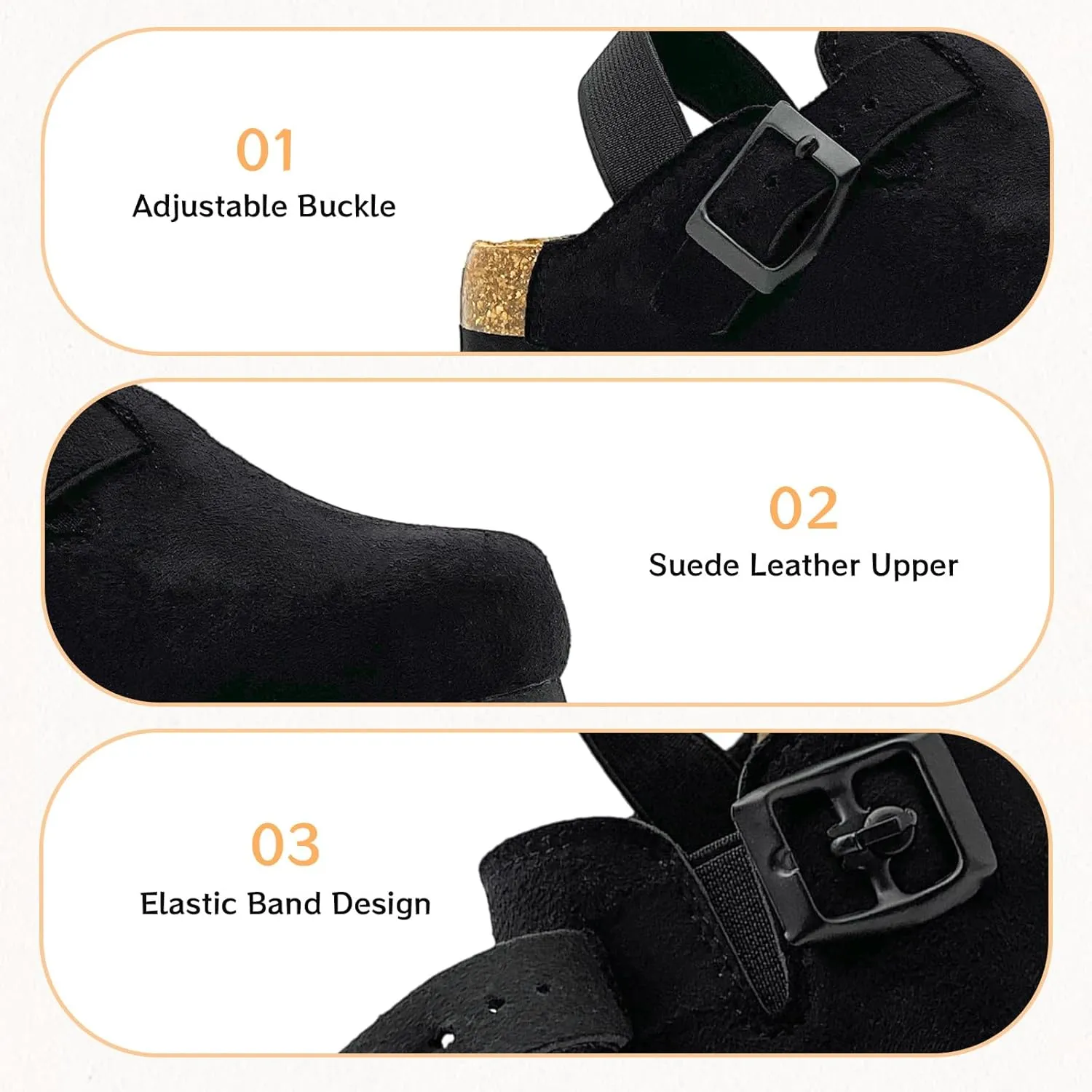 Kids Suede Clogs Toddler Clogs Boys Girls Sandals Cork Footbed Toddler Slip on Mules Indoor Outdoor Cute Sandals Classic Adjustable Buckle