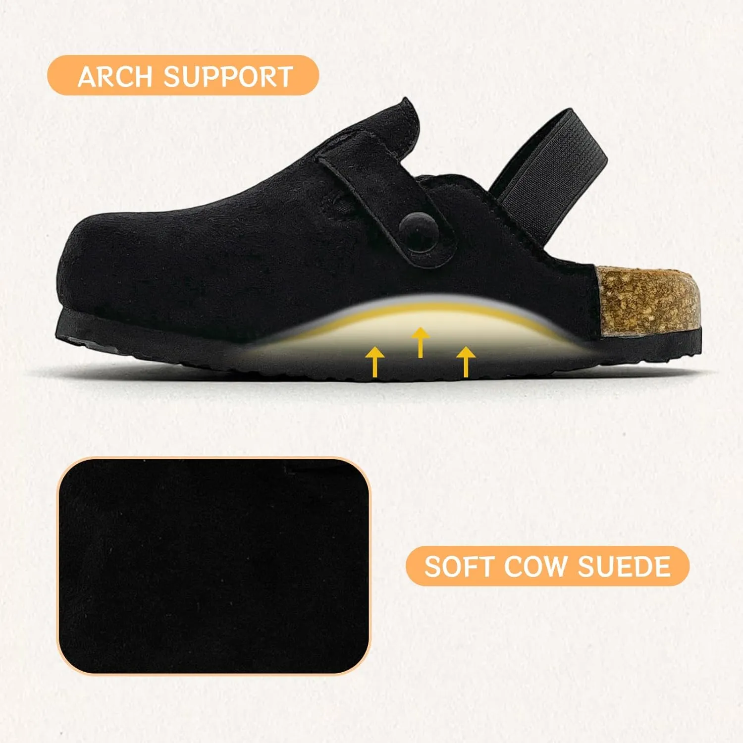 Kids Suede Clogs Toddler Clogs Boys Girls Sandals Cork Footbed Toddler Slip on Mules Indoor Outdoor Cute Sandals Classic Adjustable Buckle
