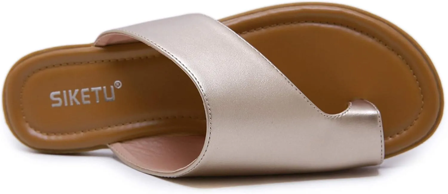 KINOW Bunion Sandals for Women Orthopedic Flat Shoes Toe Ring Slide Flip Flop Slippers