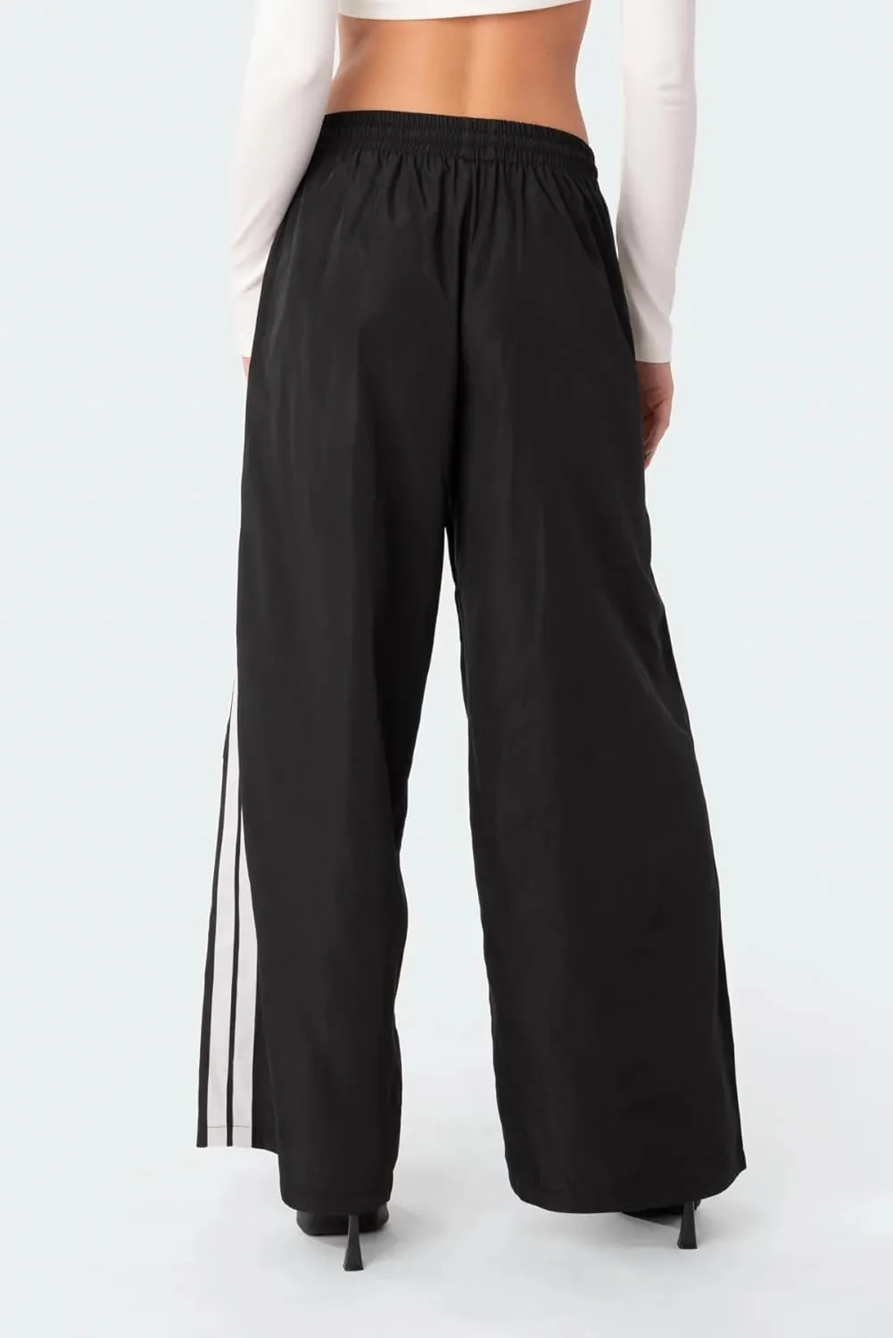 KMBANGI Women Striped Track Pants Elastic Waist Straight Leg Sweatpants Joggers Wide Leg Side Stripes Pants with Pockets
