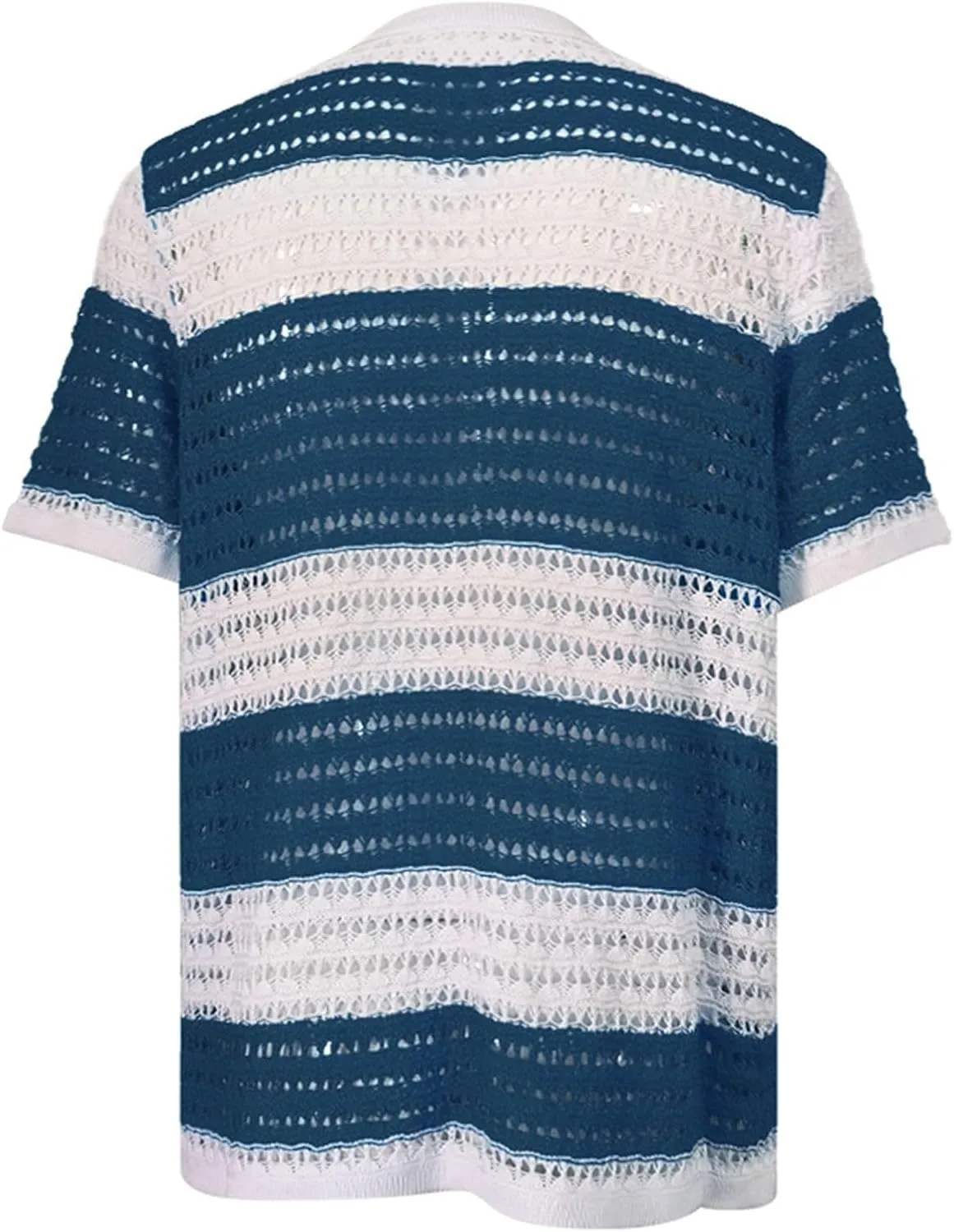 Knitted Button Down Shirt for Men Hollow Out Short Sleeve Lapel Collar Vintage Polo Shirts Summer Casual Beach Tops