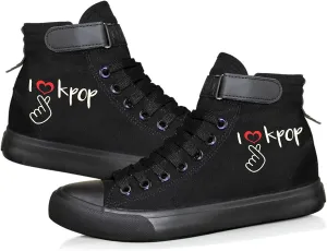KPOP Merch Gifts for Teen Girls Sneakers Canvas Heart Hand Symbol Unisex Shoes High Top Sneakers for Womens and Mens