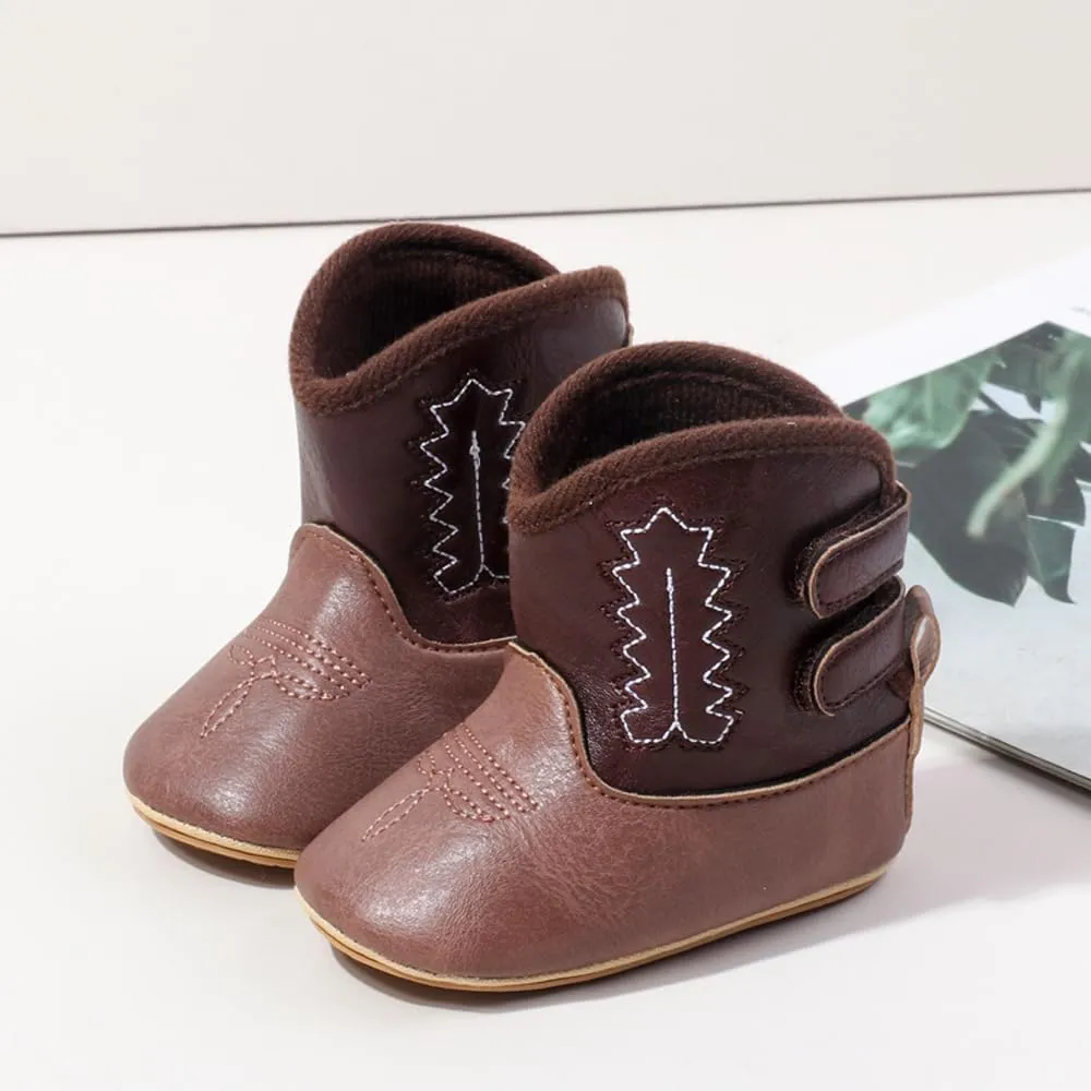 Kuner Baby Cowboy Boots Western Boots Toddler Cowboy Bootie Soft Sole Non-Slip Crib Shoes for Infant Boys Girls0-18 Months