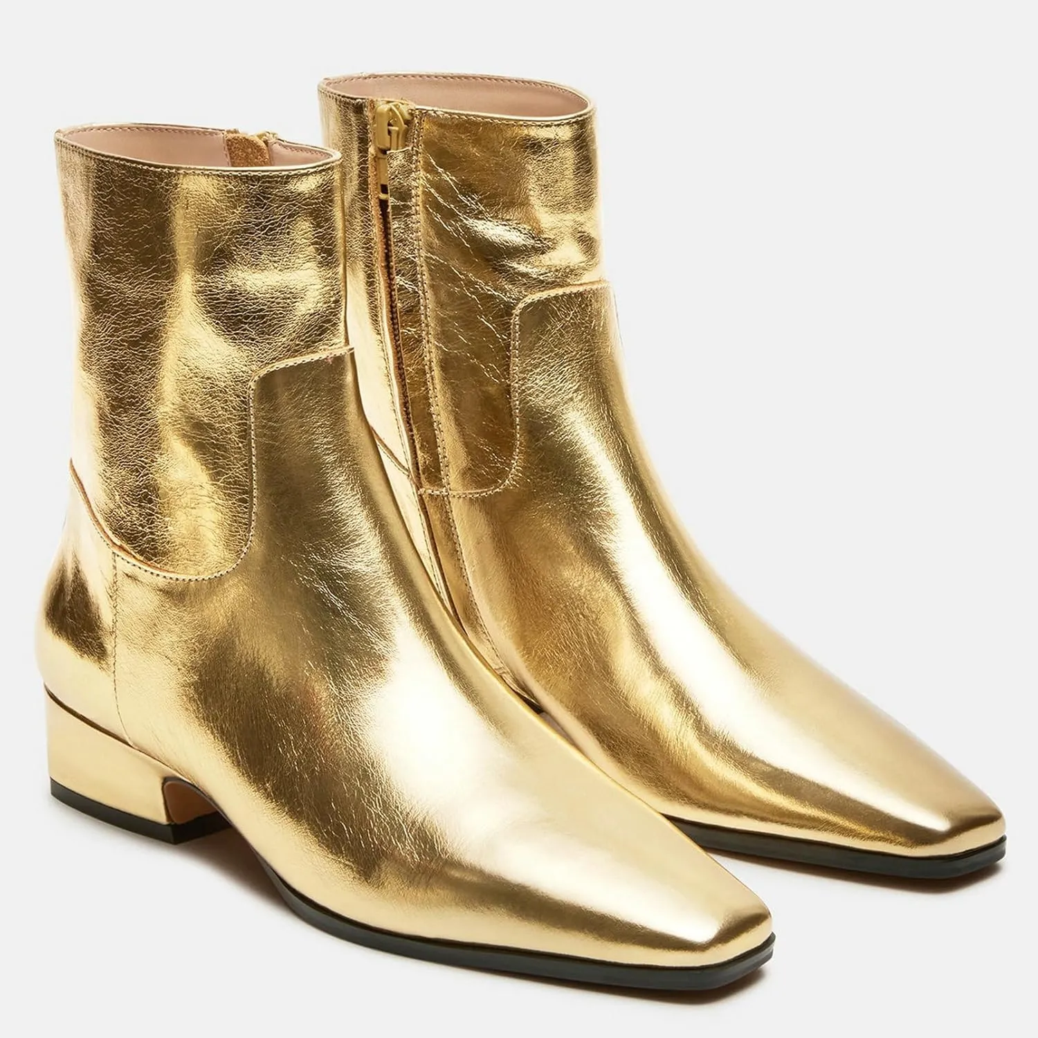 KysBloes Women Square Toe Ankle Boots Low Heel Booties Flats Winter Shoes Comfortable Side Zip Short Boots