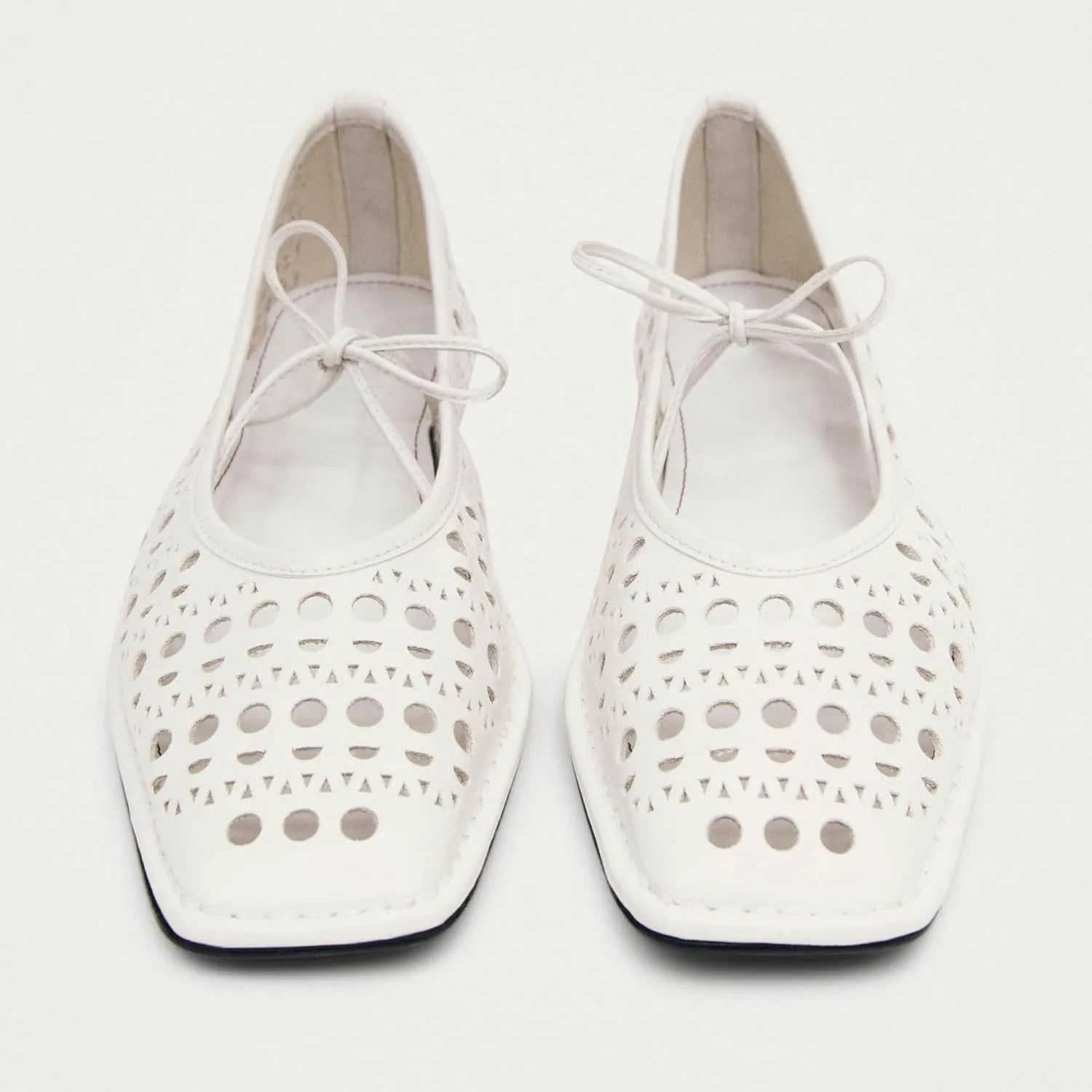 Lace Up Ballet Flats for Women Bow Square Toe Mary Jane Flats Slip On Leather Ballerina Shoes